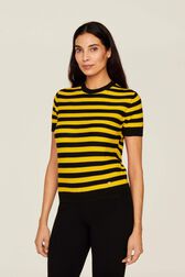 Women Poor Boy Striped Short Sleeve Sweater Striped black/mustard details view 1