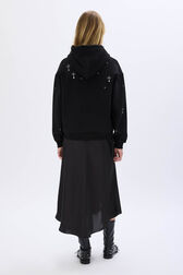 Hoodie with surrealist motifs Black back worn view