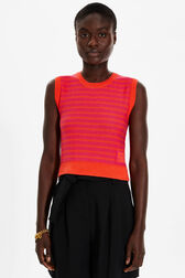 Women Two-Colour Sleeveless Top Striped fuchsia/coral details view 1