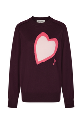 Heart charm crew-neck sweater Purple front view