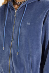 Sweat à capuche manches longues en velours Bleu gris vue de détail 1
