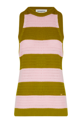 Women Two-Coloured Striped Openwork Tank Top Striped baby pink/khaki front view