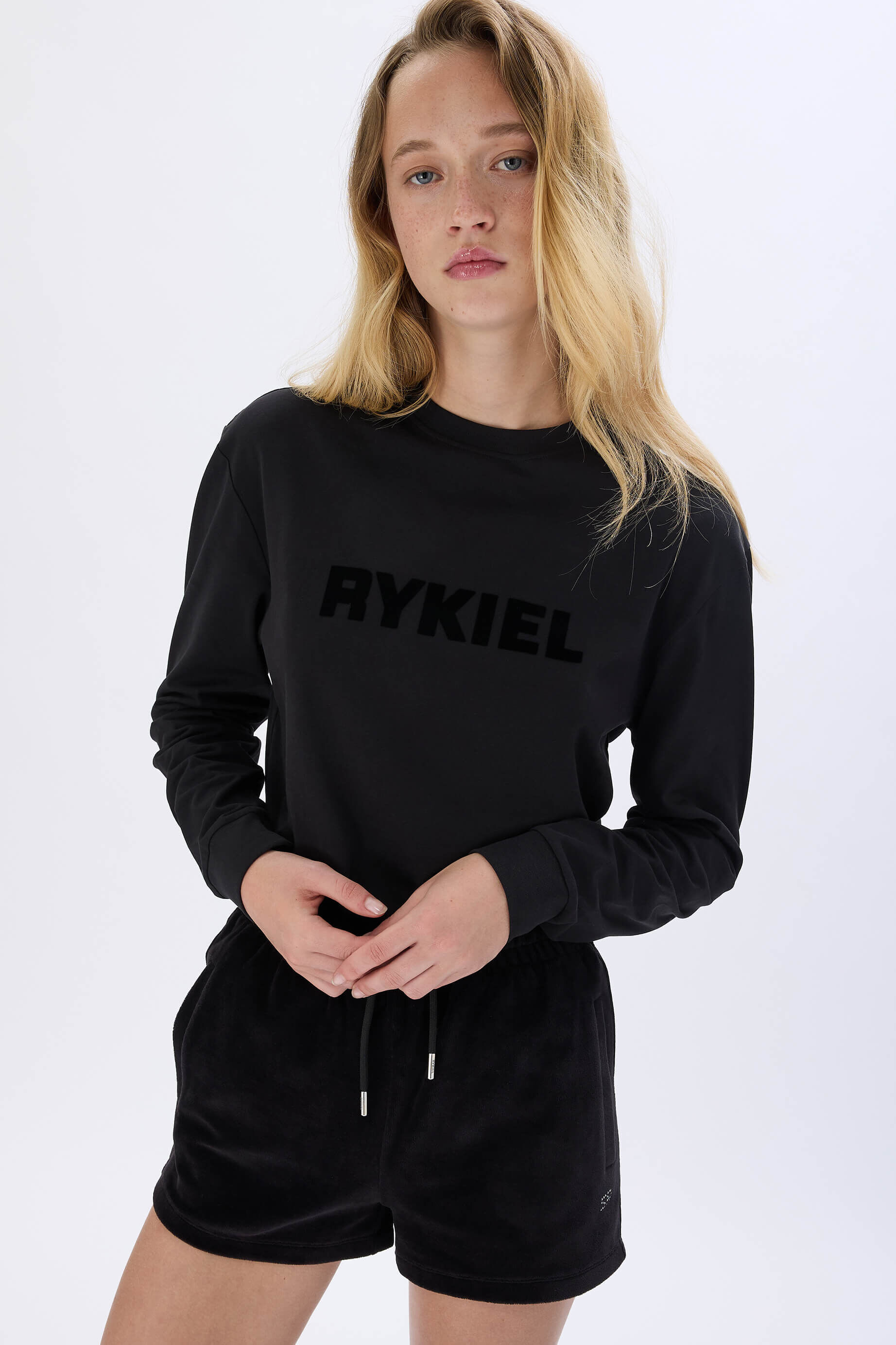 【Made in FRANCE】SONIA RYKIEL ベロア カットソー Sonia Rykiel Paris - Girls Black Velour Rhinestone Top