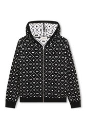 Cardigan à capuche tricot motif Jacquard Noir vue de face