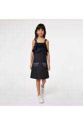 Ruffled poplin dress Black front worn view