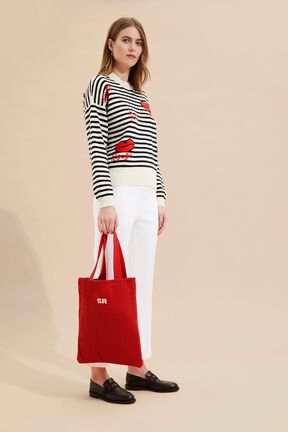 Sac en crochet motif cœur femme Rouge vue portée de face