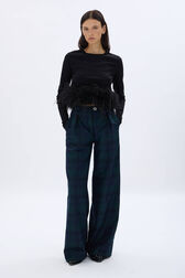 Long-sleeved jersey top Black front worn view