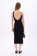 Midi strap dress with chain detail Black back worn view