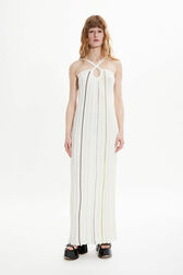 Robe plissée rayée multicolore femme Ecru vue portée de face
