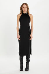 Satin-backed crepe dress Black front worn view