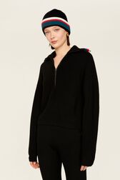 Pull col camionneur laine cachemire côtelé femme Noir vue de détail 2