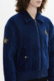 Velvet Quilted Bomber Jacket Blue duck details view 2
