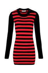 Women Jane Birkin Striped Midi Dress Black/red front view