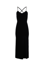 Robe fendue à bretelles maille femme Noir vue de face