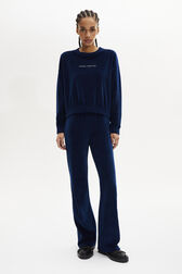 Pantalon coupe flare en velours Bleu canard vue portée de face