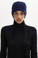 Fair Isle Print Wool Knit Beanie Hat Blue back worn view