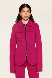Denim Fushia Jacket Fuchsia front worn view