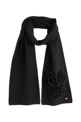 Écharpe laine fleur en relief femme Noir vue de dos