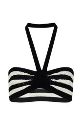 Women Openwork Striped Bandeau Top Black/ecru front view