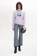 Intarsia Clover Print Cashmere Knit Turtleneck Sweater Lilac front worn view