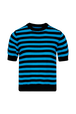 Women Poor Boy Striped Short Sleeve Sweater Striped black/pruss.blue front view