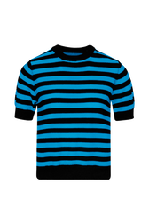 Women Poor Boy Striped Short Sleeve Sweater Striped black/pruss.blue front view