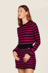 Women Big Poor Boy Striped A-line Skirt Black/fuchsia details view 1