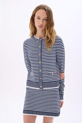 Cardigan marinière en coton mélangée Raye blanc / bleu vue de détail 1