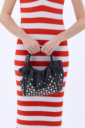 Mini tote bag in leather Black back worn view