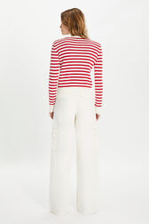 Striped round neck sweater 1968 Red/ecru back worn view