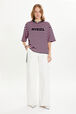 Striped short-sleeved crew-neck T-shirt Pink/black front worn view