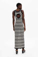 Robe longue rayures ajourées femme Raye noir/ecru vue portée de dos
