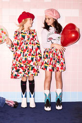 Printed Camo with Ruffle and Cutout Girl Dress Red details view 3