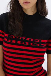 Striped short-sleeved woolen sweater Black/red details view 2