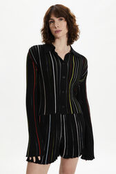 Women Multicolor Striped Pleated Shirt Black details view 1