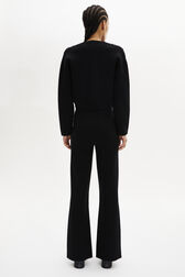 Flared Knit Wool Trousers with Rhinestone Motif Black back worn view