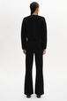 Flared Knit Wool Trousers with Rhinestone Motif Black back worn view