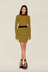 Women Rib Sock Knit Striped Mini Skirt Striped black/mustard front worn view