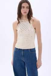 Tank top in jersey with studs Vanilla details view 1
