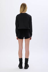 Long-sleeved crew-neck T-shirt Black back worn view