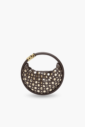Sac Domino mini en cuir et studs Chocolat vue de face