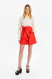 Women Wool Tailored Shorts Coral front worn view