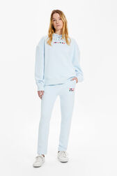 Women Signature Multicolor Oversized Hoodie Baby blue front worn view