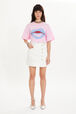 Asymmetrical denim skirt Ecru front worn view