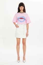 Asymmetrical denim skirt Ecru front worn view