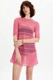 Women Striped Openwork Lace Short Dress Pink details view 1