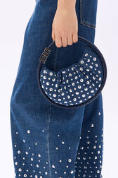 Sac Domino mini en denim et studs Bleu studs vue portée de dos