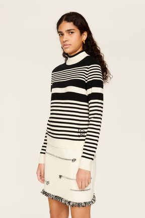 Women Iconic Bicolor Striped Sweater Black/white details view 5