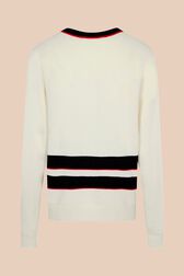 Women V-neck Long Cardigan Ecru back view