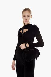 Sac velours mini femme Noir vue portée de face
